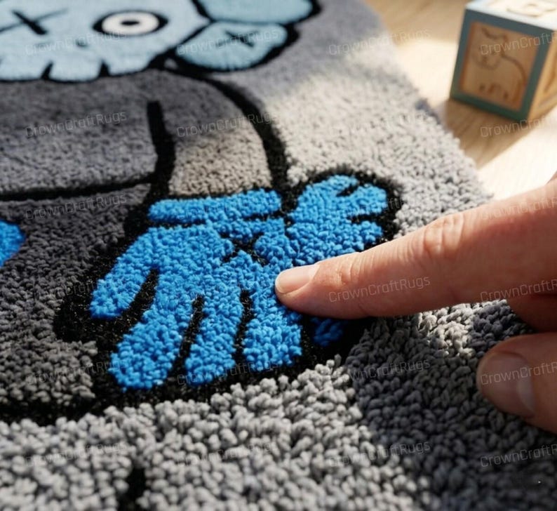 KAWS Inspired Tufted Rug, New Zealand Wool Cartoon Carpet, Streetwear Hypebeast Decor image 3