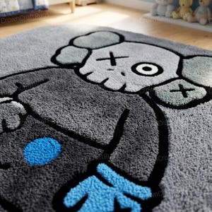 KAWS Inspired Tufted Rug, New Zealand Wool Cartoon Carpet, Streetwear Hypebeast Decor image 1