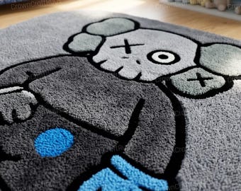 KAWS Inspired Tufted Rug, New Zealand Wool Cartoon Carpet, Streetwear Hypebeast Decor