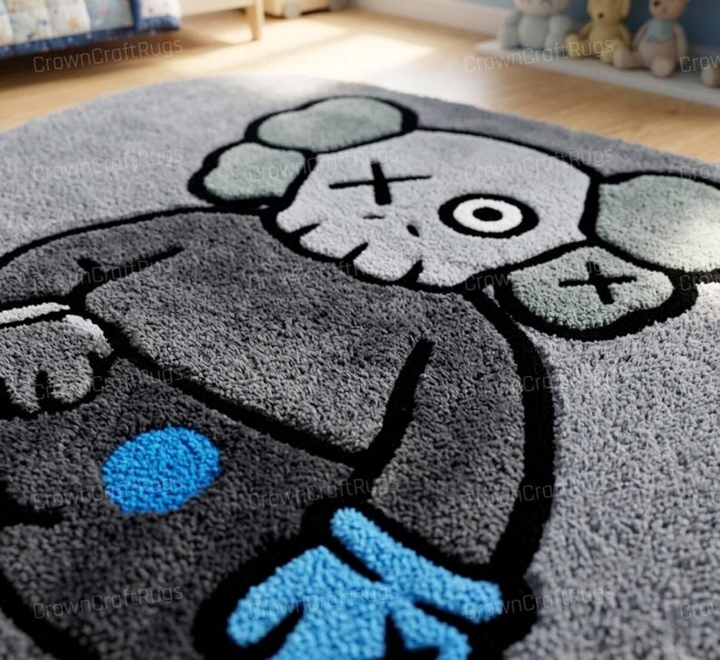 KAWS Inspired Tufted Rug, New Zealand Wool Cartoon Carpet, Streetwear Hypebeast Decor image 1