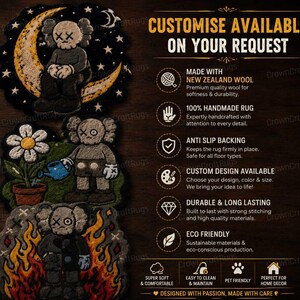KAWS Inspired Tufted Rug, New Zealand Wool Cartoon Carpet, Streetwear Hypebeast Decor image 4