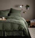 Linen Bedding Set in Olive Green Soft Washed Bedding with Coconut Buttons, Queen King Twin 100% Flax Linen Duvet Cover, 3 Pcs Linen Beeding