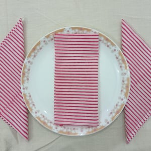 Dark Pink, Hand Block Stripped Cotton table Napkins, Soft Stonewashed Cloth Napkin, Wedding Reusable Dinner Table Decor