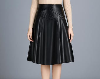 High Waist Faux Leather Midi Skirt | Elegant A-line Style - Etsy