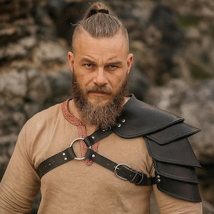 ハンドメイドPUレザーバイキングショルダーアーマー：LARPコスプレ衣装