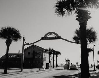 Flagler Avenue Black and White Photography Print | Florida Coastal Palm Tree Street Scene
