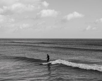 Black and White Surfer Print | Ocean Wave Wall Art, Coastal Decor