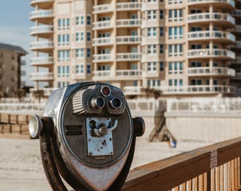 Boardwalk Binoculars Coastal Photography Print | Ocean Viewer Beach House Decor