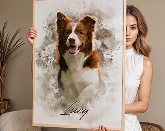 Personalized Digital Pet Portraits from Photo Custom Dog and Cat Painting Gift Memorial Decorative Wall Art Watercolor Pet Poster