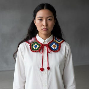 Handmade Crochet Collar | Granny Square Patchwork Neckpiece | Boho Tie Front Accessory