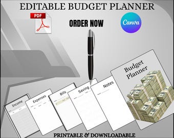 Editable Budget Planner | Canva Template | Expense Tracker, Savings Goal, Debt Repayment & Monthly Finance Organizer