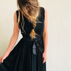 Vintage  50&#39;s black chiffon party dress - 1950s Audrey cocktail dress - S/M