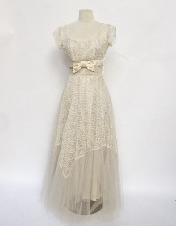 Vintage 50s ivory lace wedding dress - 1950s floo… - image 6