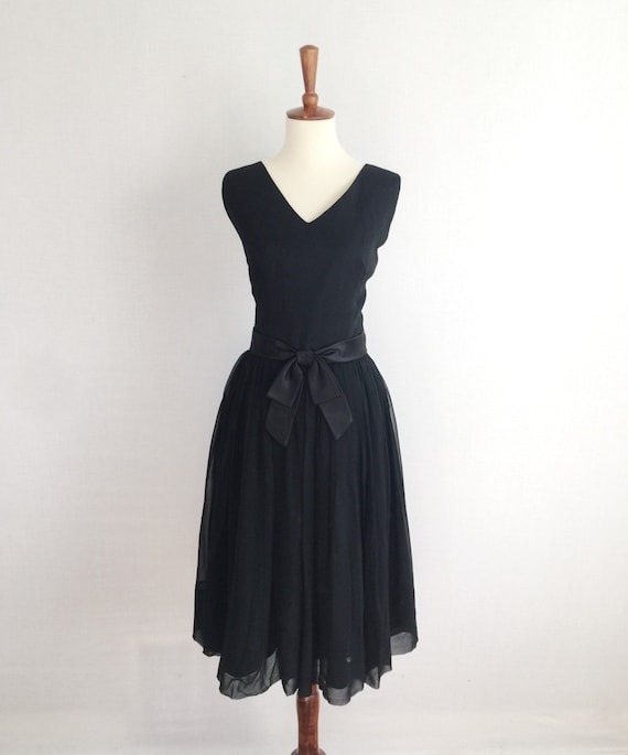 Vintage  50's black chiffon party dress - 1950s A… - image 6