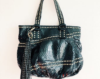 Vintage authentische Carlos Falchi Schlangenleder Handtasche-exotische schwarze Messing beschlagene Python Hobo Hand Schulter Geldbörse