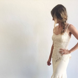 Vintage Sue Wong ivory lace cocktail dress -  Designer 2 piece iridescent sequin party/wedding dress - medium