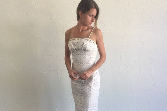 Vintage 50s Rhinestone Studded Ivory Lace Wiggle Cocktail Etsy