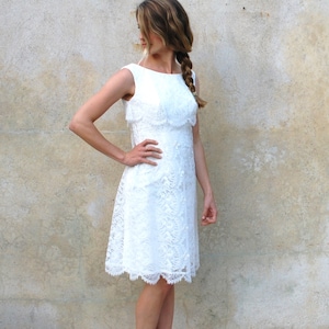 Vintage Mod 1960er weiße Spitze Hochzeitskleid- 60er Angelair von Monika Mini Cocktailkleid- extra klein