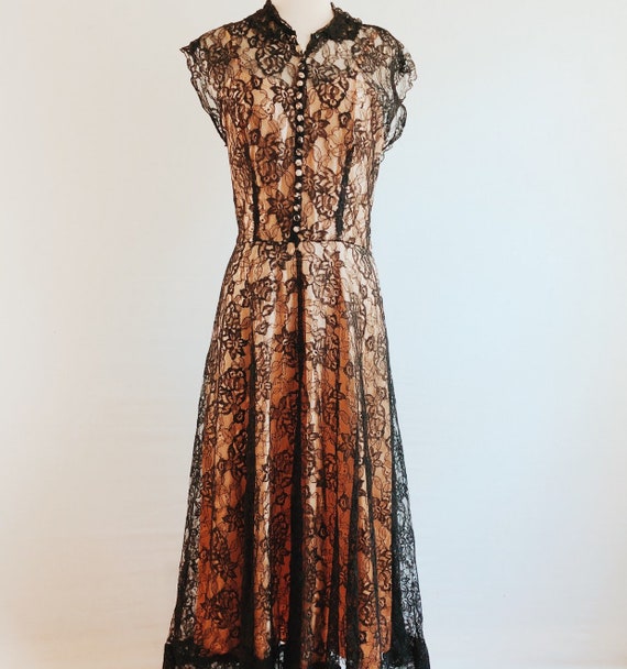 Vintage 30s black lace evening dress - 1930s Old … - image 9
