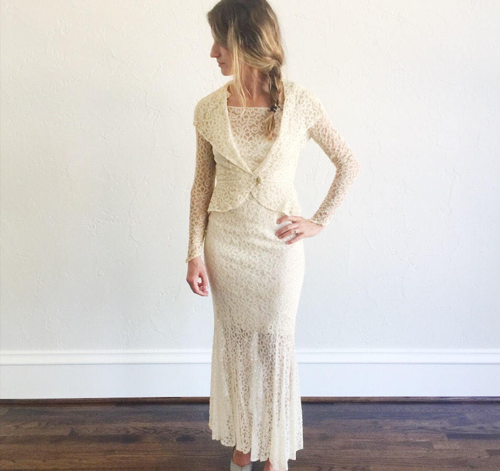1930s Vintage Old Hollywood Ivory Lace Wedding Dress / Jacket - Etsy