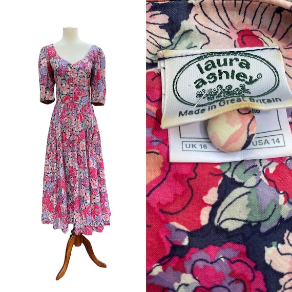 Vintage 80s iconic Laura Ashley floral midi dress… - image 1