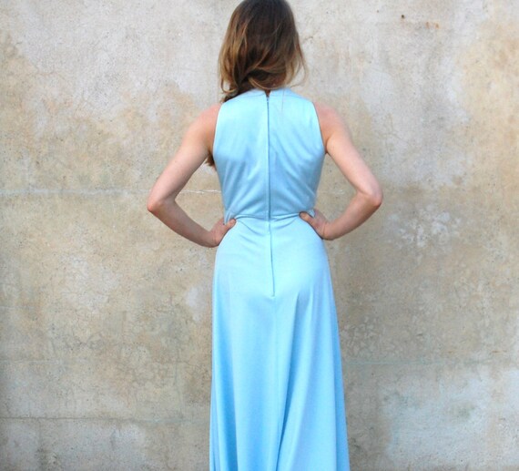 1970's Carrie Couture powder blue maxi dress- 70s… - image 4