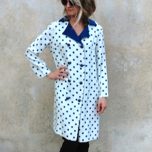 1950&#39;s blue and white polka dot linen jacket/ 60s A-line vintage coat/ medium