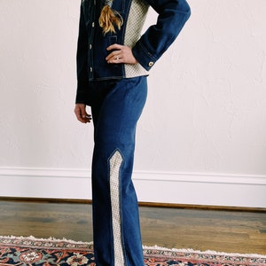 RARE collectible Roncelli 70s vintage hippie pantsuit - 1970s  2 piece western cotton/suede jacket and bell bottom pants-small