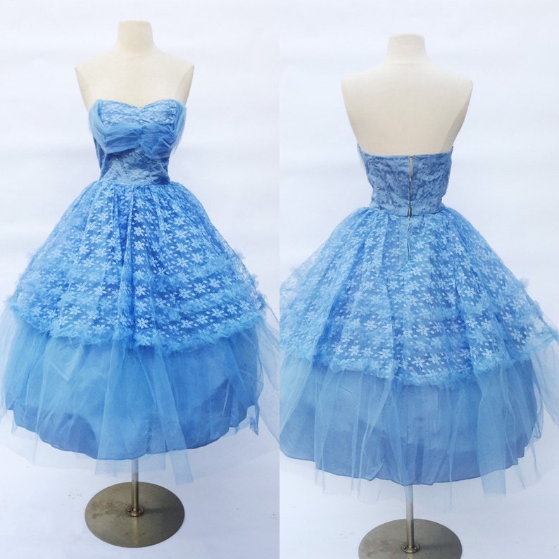Vintage Bombshell 50s Strapless Blue Prom /party/dance Dress 50s Full
