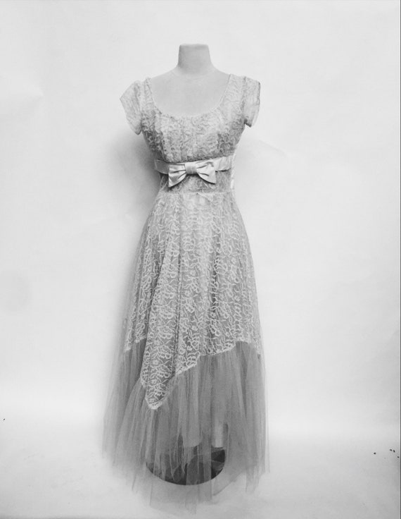 Vintage 50s ivory lace wedding dress - 1950s floo… - image 5