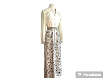 Rare collectible, 60s Alfred Shaheen Hawaiian dress – 1960s brown and white designer floral maxi dress- medium