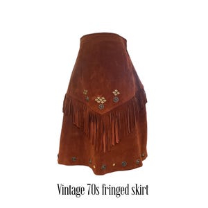 Vintage 70s brown fringed suede western skirt -1970s southwest cowgirl rodeo country skirt-small