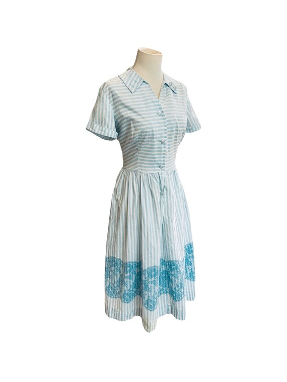 Vintage 50s blue and white striped day dress- 195… - image 2