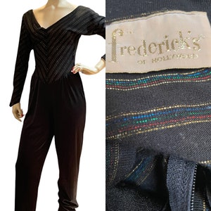 Vintage 70s disco Fredericks of Hollywood jumpsuit - 1970s Charlies Angels Studio 54 iridescent striped jersey jumpsuit-medium