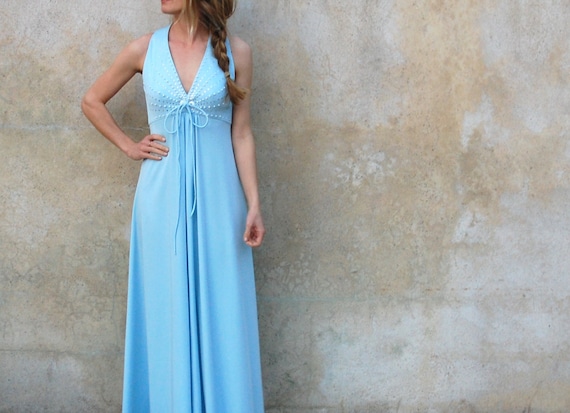 1970's Carrie Couture powder blue maxi dress- 70s… - image 1