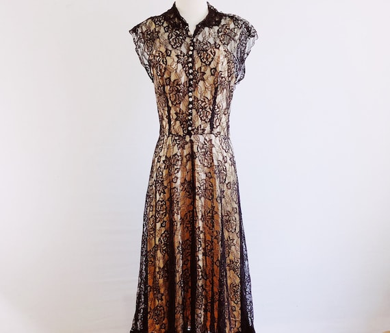 Vintage 30s Black Lace Evening Dress 1930s Old Hollywood | Etsy