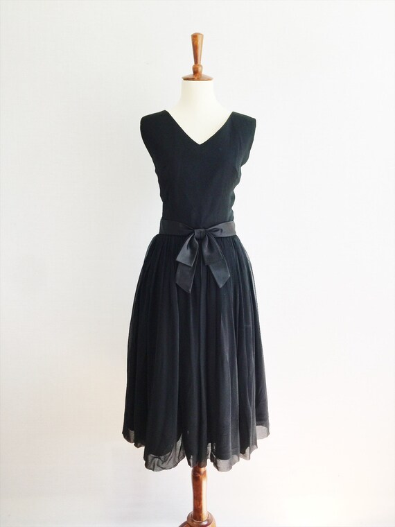 Vintage  50's black chiffon party dress - 1950s A… - image 5