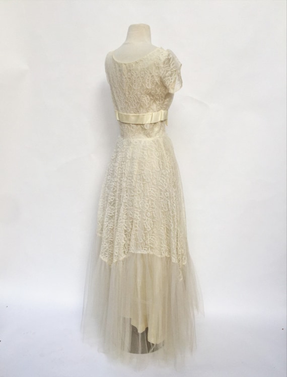 Vintage 50s ivory lace wedding dress - 1950s floo… - image 3