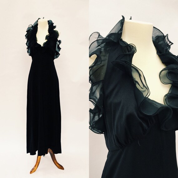 black ruffle maxi dress