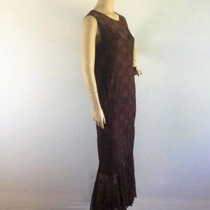 Antique 20s deco flapper dress- roaring 20s  brown lace beaded cocktail Gatsby dress - small / medium