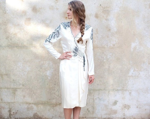ivory satin wrap dress