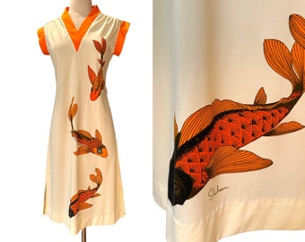 Vintage 60s Alfred Shaheen Hawaiian dress-1960s designer graphic knit dress-small