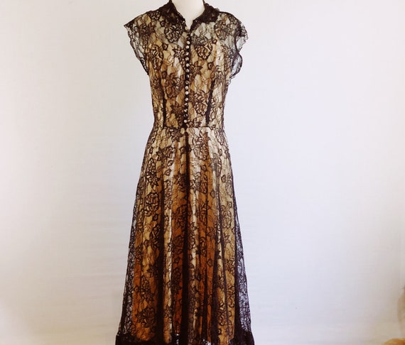 Vintage 30s black lace evening dress - 1930s Old … - image 6