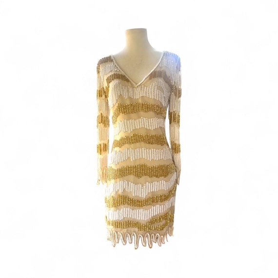 lorena sarbu gold dress Beaded Cocktail NWT – Luxury Evening Wear- Small Shirts - Clothing