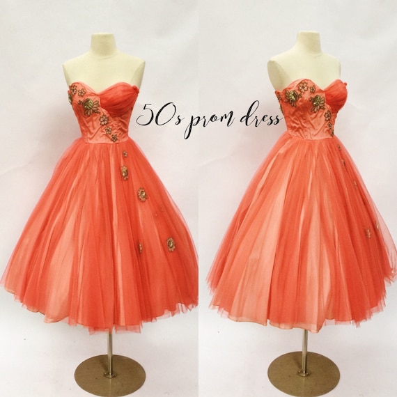 coral tea length dress