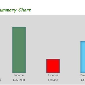 May include: A financial summary chart showing income, expenses, and profit/loss with bar graphs in green, red, and blue. The chart includes text and numerical data in Turkish Lira.