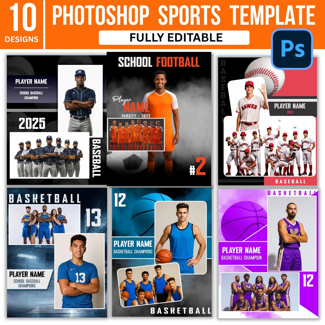Editable Sports Poster Templates: Photoshop PSD Design Bundle (digital ...
