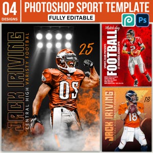 Plantillas PSD personalizables para deportes, fútbol americano, béisbol y baloncesto – Noche de graduación, fotografía deportiva (descarga digital)