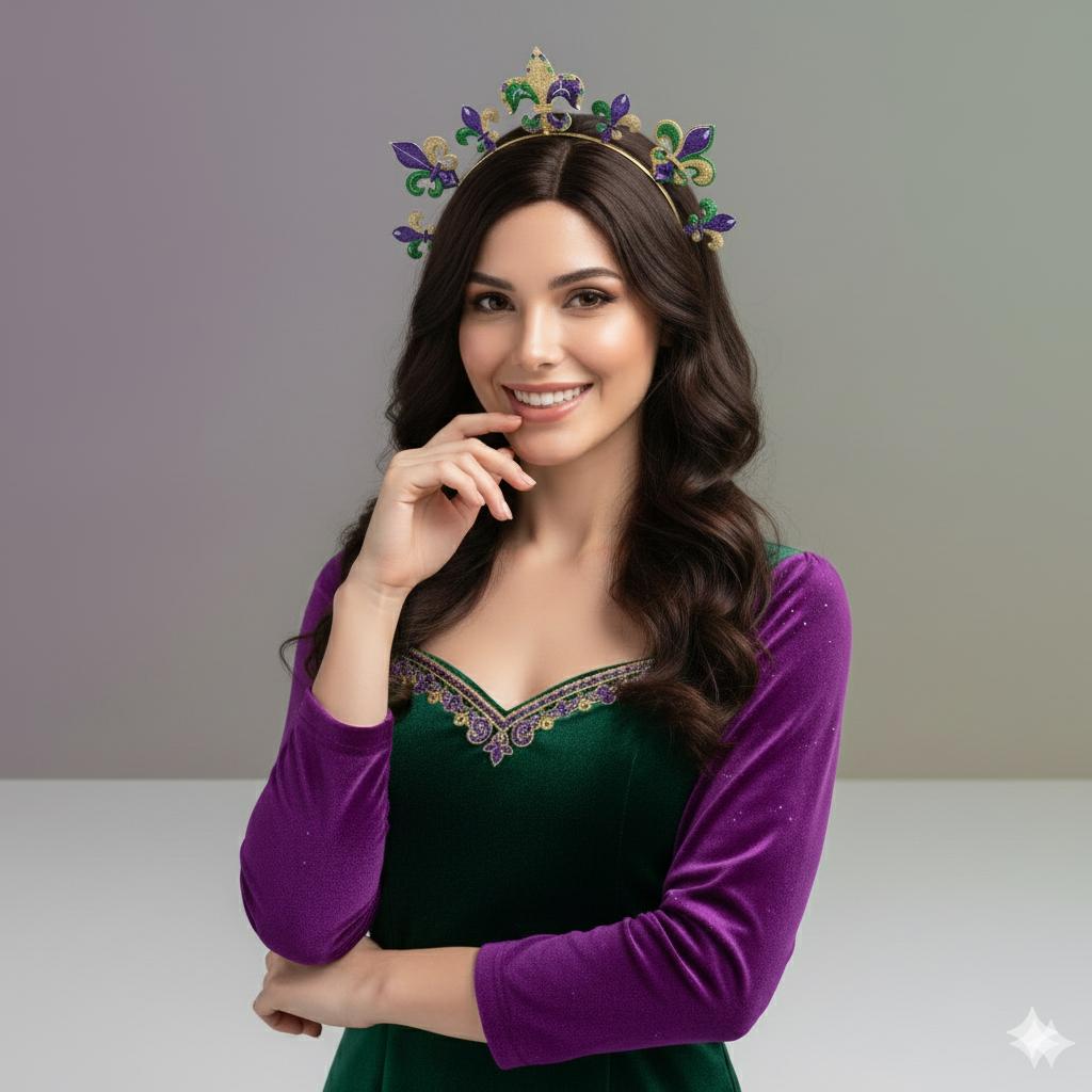 Mardi Gras Fleur-de-lis Headband Tiara - Purple Green Gold  display picture 3