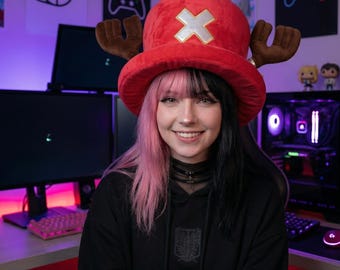 Cappello di Tony Tony Chopper | Cappello di peluche con corna di renna rosse per cosplay di One Piece | Accessorio per costume anime | Regalo kawaii per i fan del manga